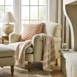 Threshold Design 50" x 60" Throw Blanket Textured with Tassels- Orange/Cream NWT